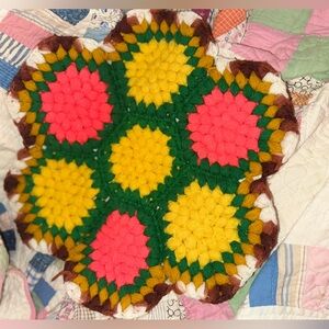 Vintage Handmade Colorful Crochet Flower Pattern Large Doily